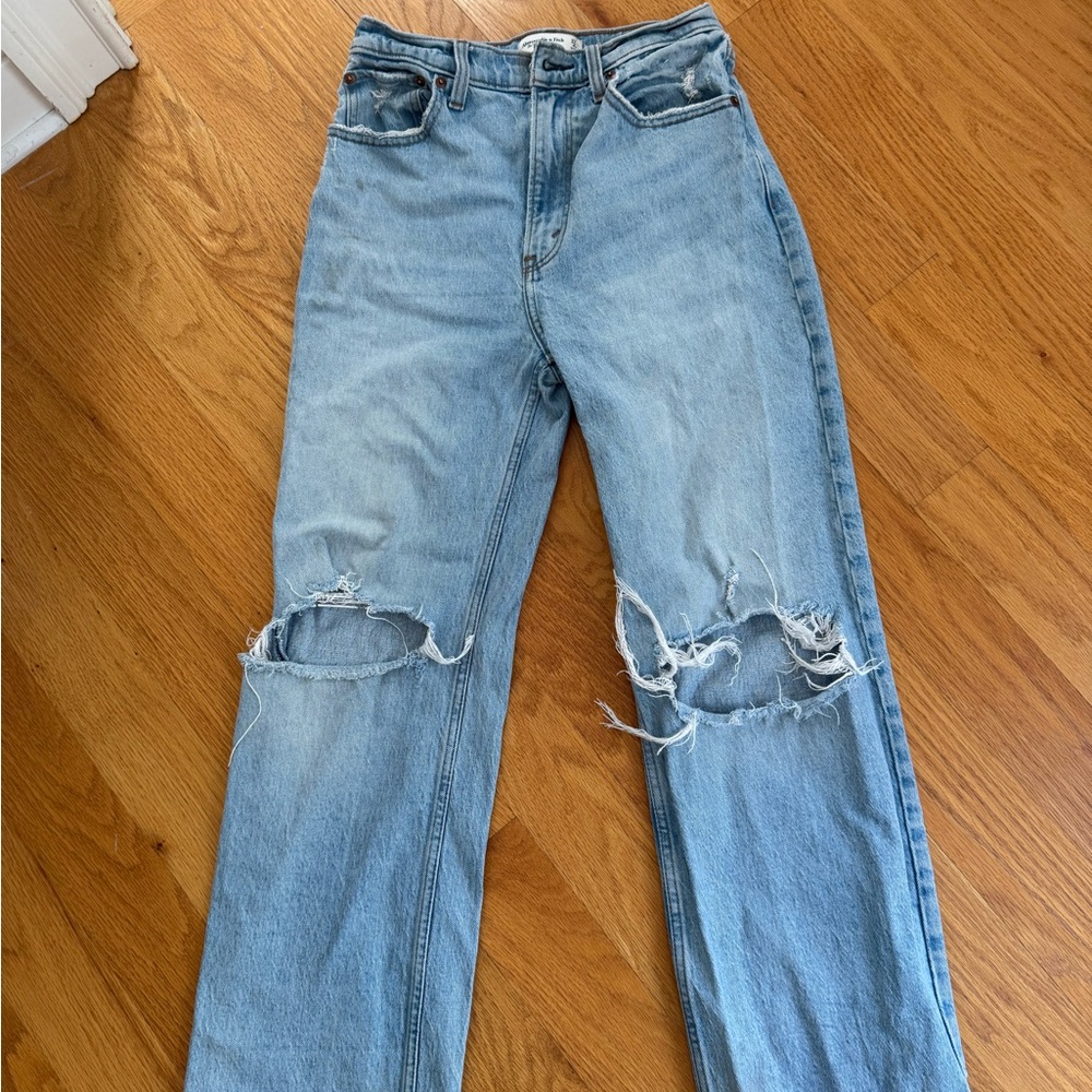Abercrombie & Fitch Light Blue Distressed Boyfriend Jeans
